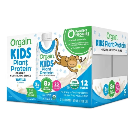 Pediatric Oral Supplement Orgain® Kids Plant Protein™ Nutritional Shake Vanilla Flavor 8 oz. Carton Liquid Plant Based