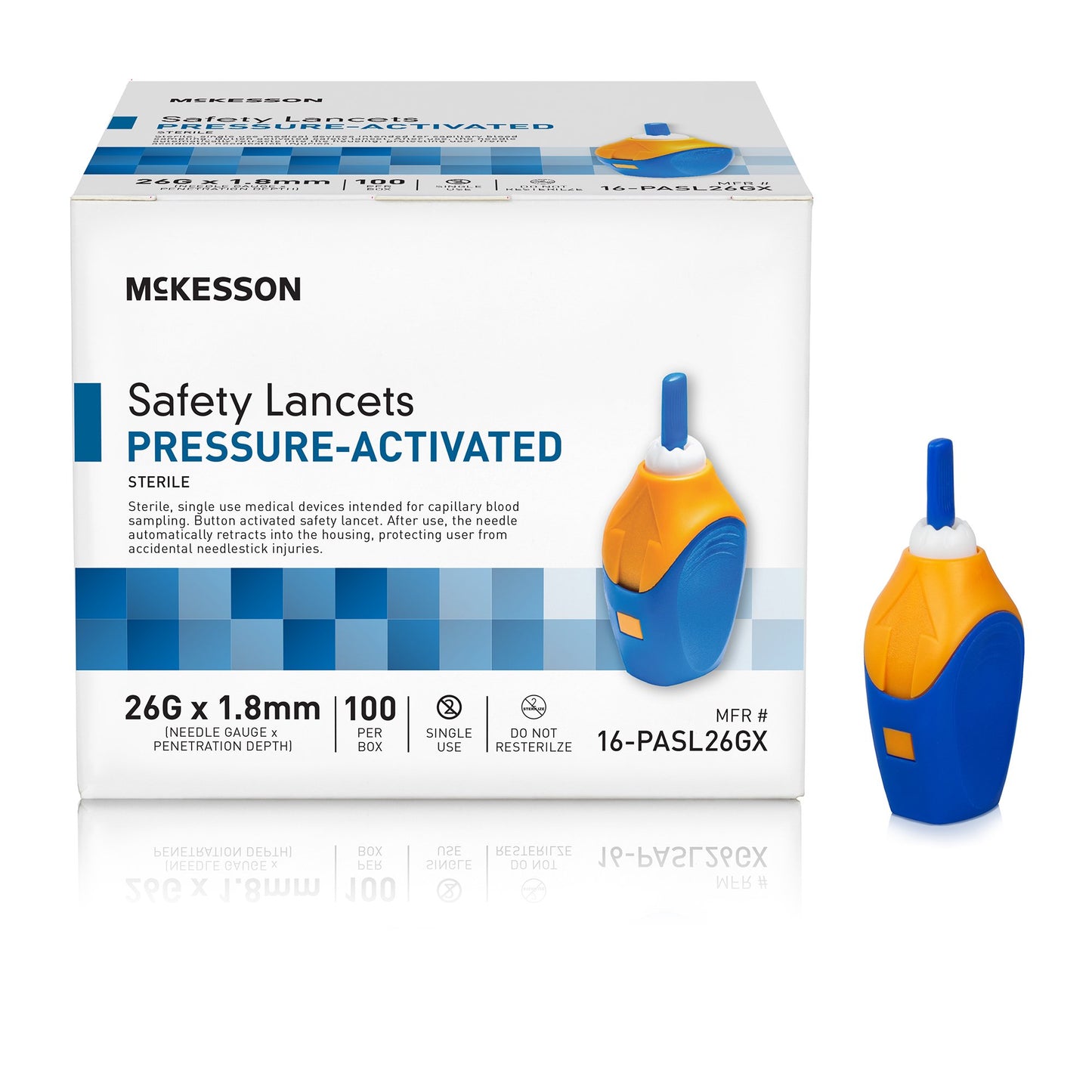 Safety Lancet McKesson 26 Gauge Retractable Pressure Activated Finger