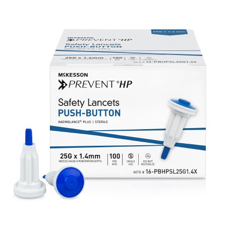 Safety Lancet McKesson Prevent® HP 25 Gauge Retractable Push Button Activation Finger