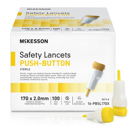 Safety Lancet McKesson 1.5 mm Blade Retractable Push Button Activation Finger