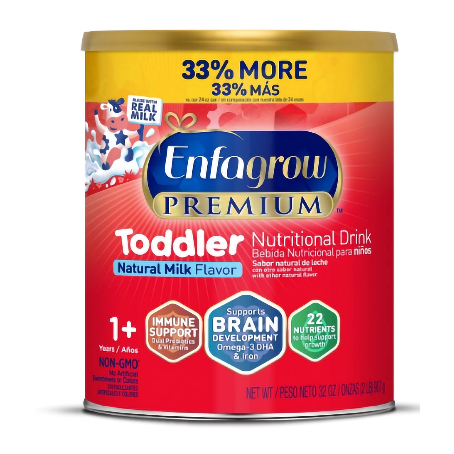 Toddler Formula Enfagrow® PREMIUM Natural Milk Flavor 32 oz. Can Powder Milk-Based